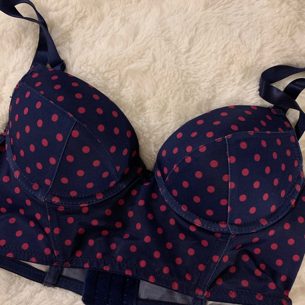 34B Beautiful Blue & Pink Polka-Dot Bra